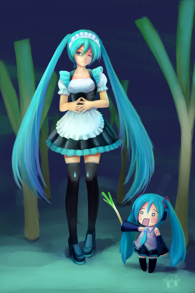 hatsune miku and hachune miku (vocaloid) drawn by wudi_de_pangxie