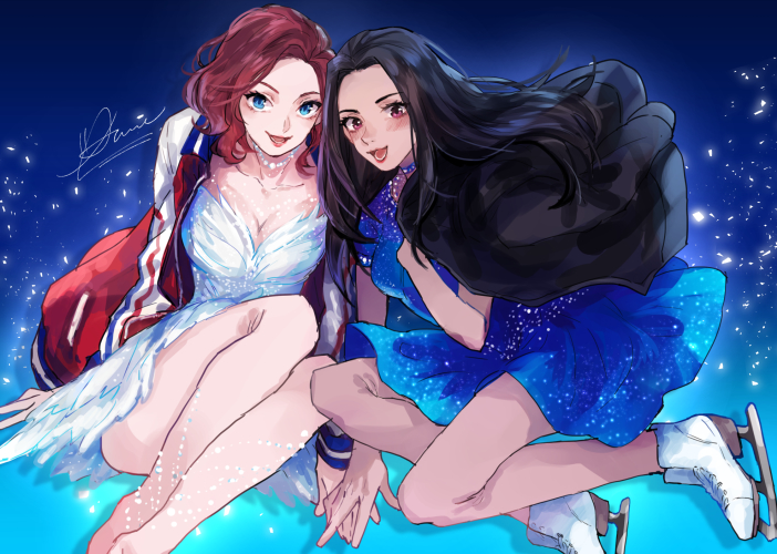 mila babicheva and sara crispino (yuri!!! on ice) drawn by anne_(annene)