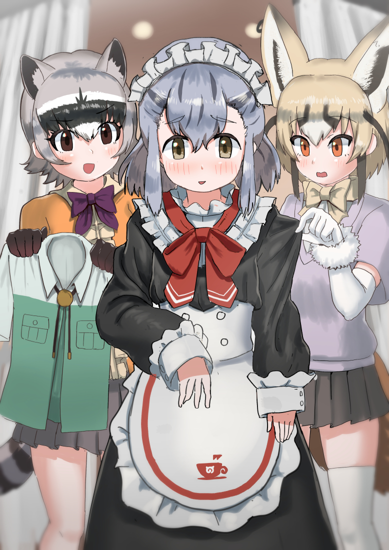 hikari, rueppell's fox, and crab-eating raccoon (kemono friends and 1 more) drawn by yumeumi_sousaku