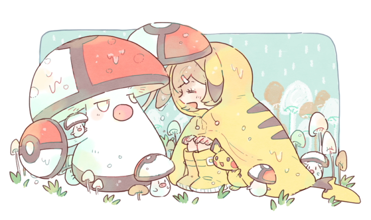 pikachu, pichu, poke kid, foongus, and amoonguss (pokemon and 1 more) drawn by katiko