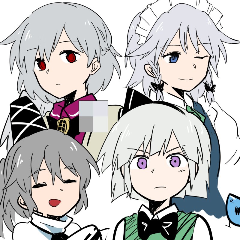 izayoi sakuya, konpaku youmu, mononobe no futo, and kishin sagume (touhou) drawn by shikushiku_(amamori_weekly)