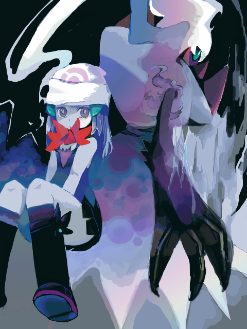 dawn and darkrai (pokemon and 1 more) drawn by kuboba_(guroppa)