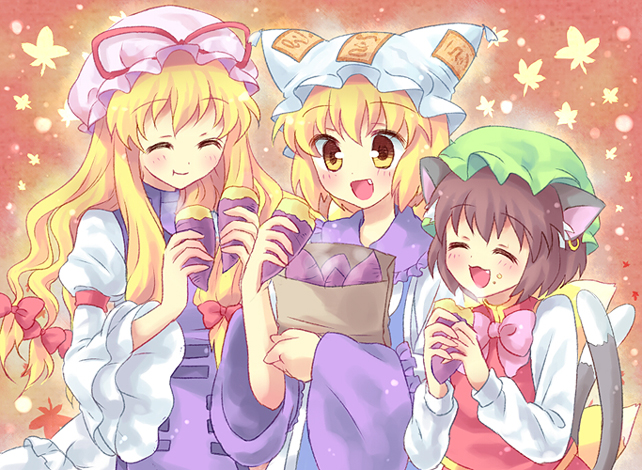 yakumo yukari, yakumo ran, and chen (touhou) drawn by kuguri_oimo