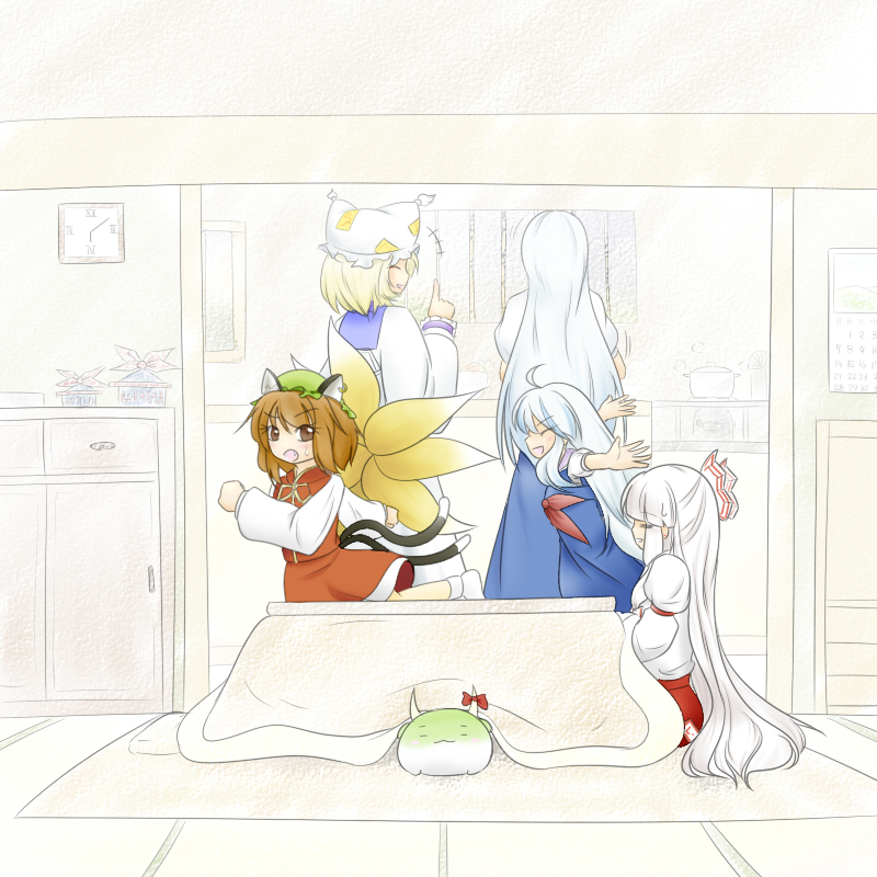 fujiwara no mokou, yakumo ran, chen, and kamishirasawa keine (touhou) drawn by chiesa_(tourer)
