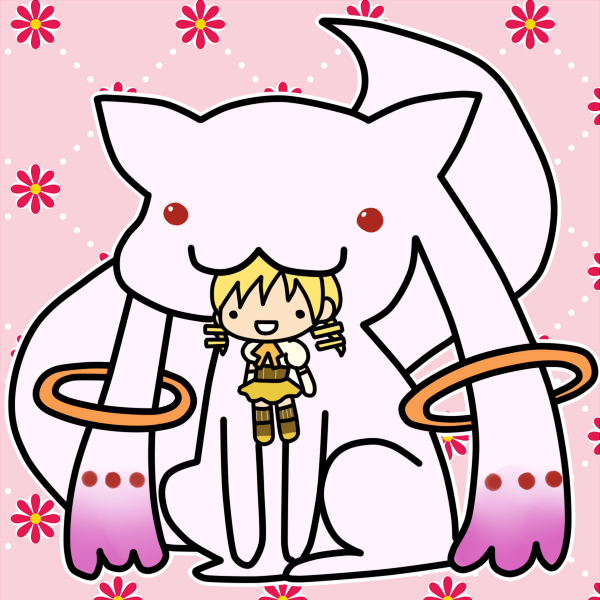 tomoe mami and kyubey (mahou shoujo madoka magica) drawn by kashiwa_kiseri