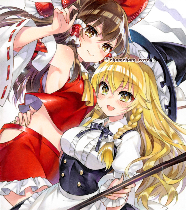 hakurei reimu and kirisame marisa (touhou) drawn by chacham