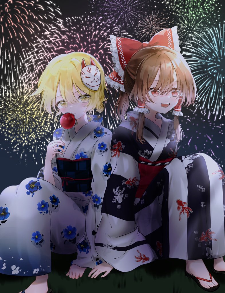 hakurei reimu and kirisame marisa (touhou) drawn by shinonome_(ichigotsuki)
