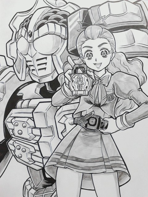 mimino kurumi and kamen rider knuckle (precure and 3 more) drawn by hijikata_etsuo