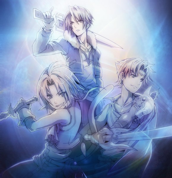 squall leonhart, zidane tribal, and bartz klauser (final fantasy and 4 more) drawn by oroshima