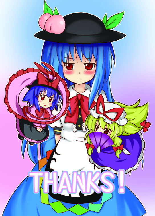 yakumo yukari, hinanawi tenshi, and nagae iku (touhou and 1 more) drawn by tanasuke