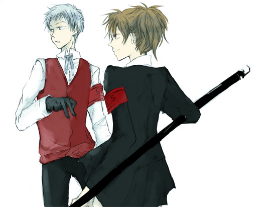 shiomi kotone and sanada akihiko (persona and 2 more) drawn by i_toka_taguri