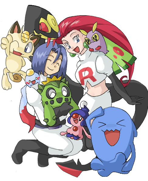 jessie, james, meowth, wobbuffet, chimecho, and 5 more (pokemon) drawn by hammer_(sunset_beach)
