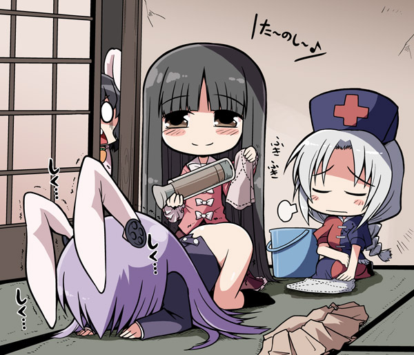 reisen udongein inaba, houraisan kaguya, inaba tewi, and yagokoro eirin (touhou) drawn by serebi_ryousangata