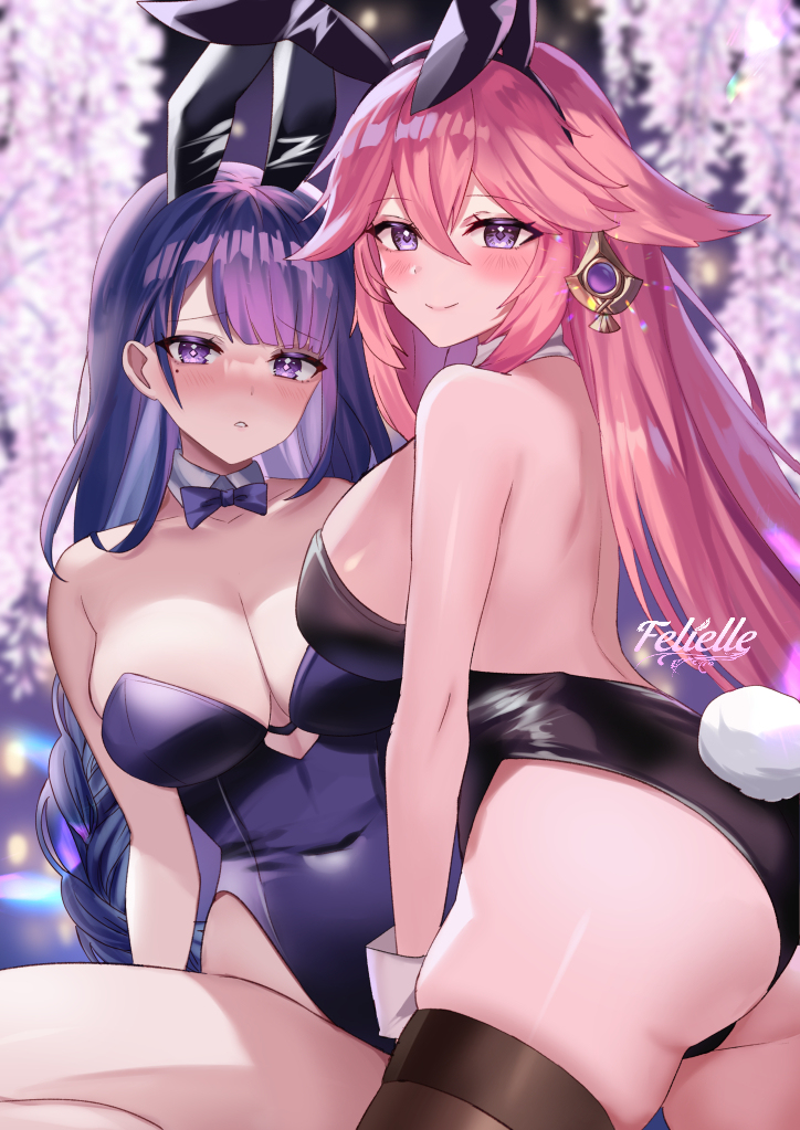 raiden shogun and yae miko (genshin impact) drawn by felielle