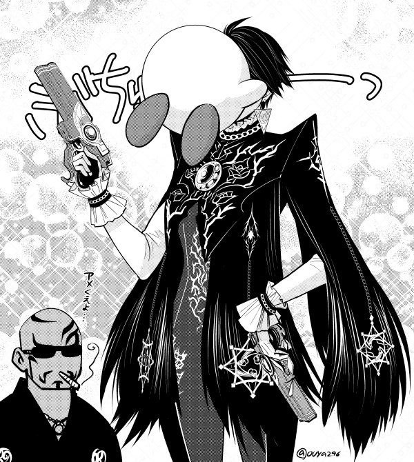 kirby, bayonetta, and rodin (kirby and 3 more) drawn by ouya_(maboroshimori)