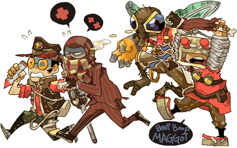 engineer, spy, soldier, sniper, red engineer, and 3 more (team fortress 2) drawn by 22_(tak_ja)