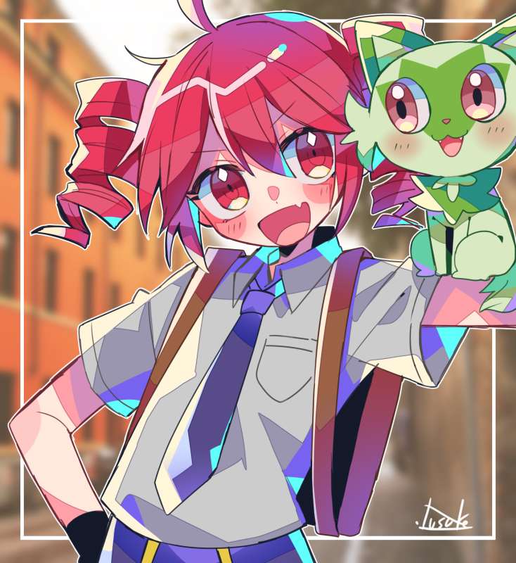 kasane teto and sprigatito (pokemon and 2 more) drawn by yuusuke-kun