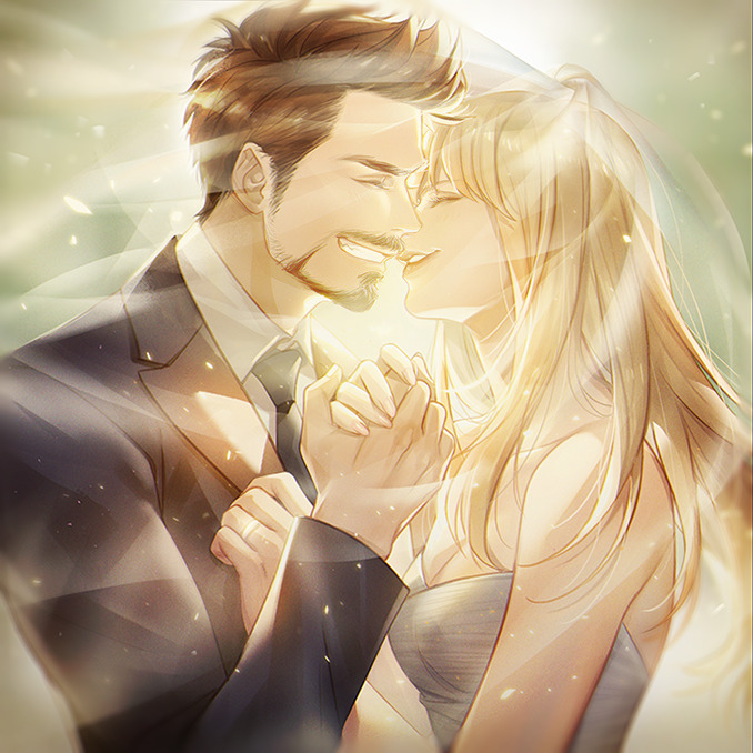tony stark and pepper potts (marvel and 1 more) drawn by ginmu