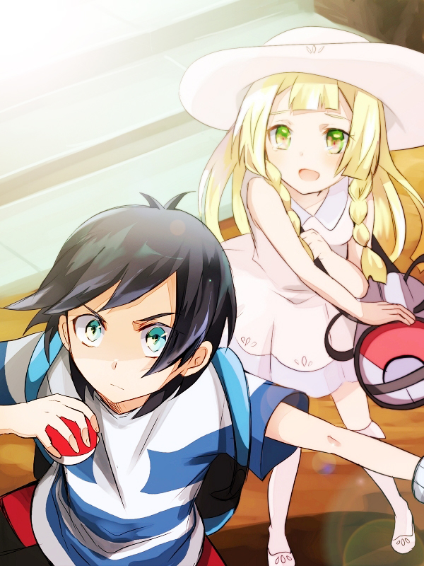 lillie and elio (pokemon and 1 more) drawn by ric