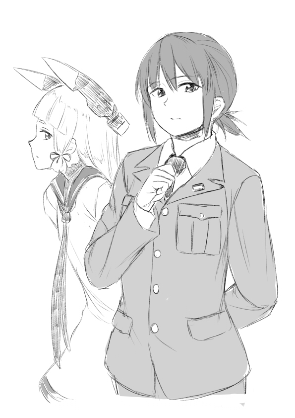 murakumo and female admiral (kantai collection) drawn by nathaniel_pennel