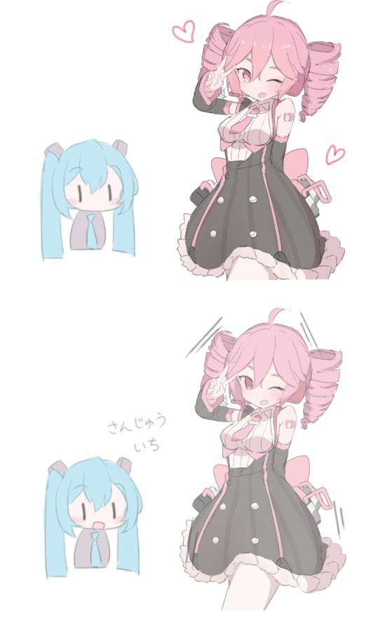 hatsune miku, kasane teto, and magical mirai miku (vocaloid and 2 more) drawn by mochiyo