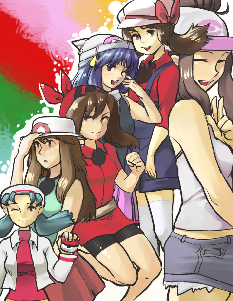 dawn, may, hilda, leaf, lyra, and 1 more (pokemon and 6 more) drawn by roarke_(lavenderincubus)