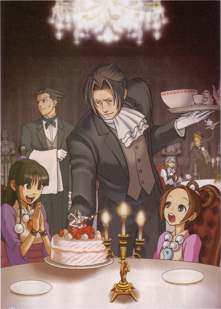 phoenix wright, miles edgeworth, maya fey, franziska von karma, pearl fey, and 1 more (ace attorney)