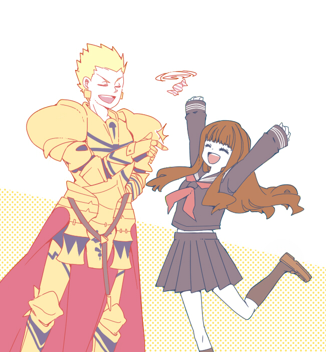 gilgamesh and kishinami hakuno (fate and 2 more) drawn by mei_(mochimon)