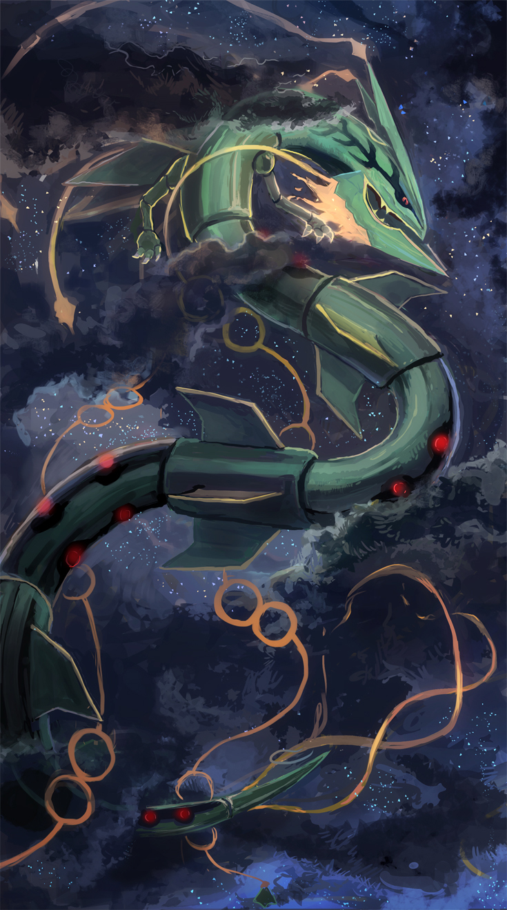rayquaza and mega rayquaza (pokemon) drawn by nagakura_(seven_walkers)