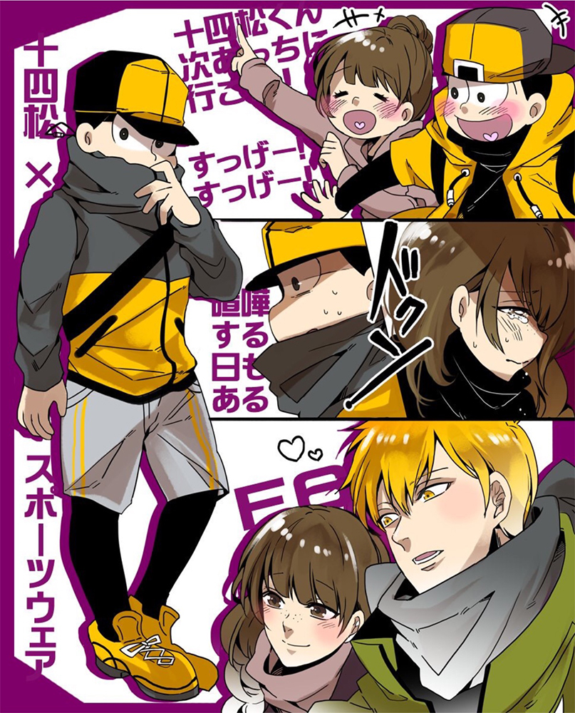 matsuno jyushimatsu and jyushimatsu's girlfriend (osomatsu and 2 more) drawn by mozuwaka
