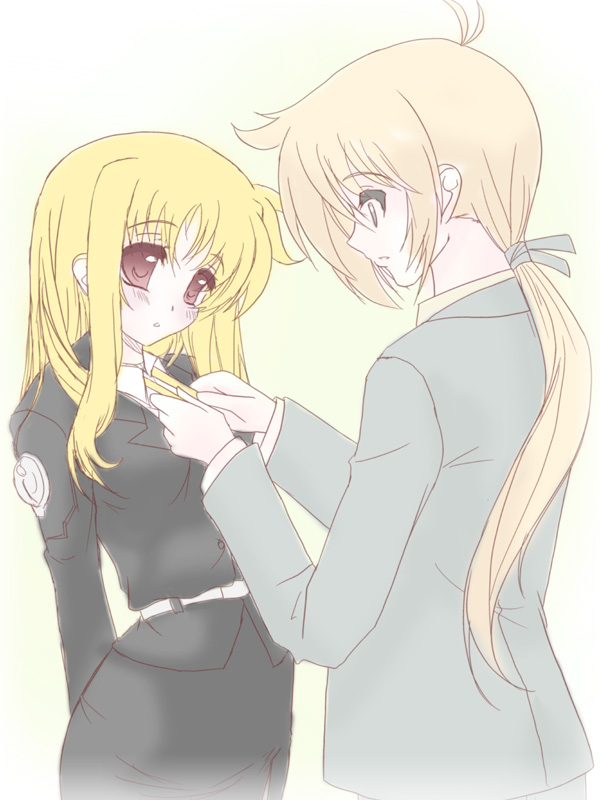 fate testarossa and yuuno scrya (lyrical nanoha and 1 more) drawn by frapowa