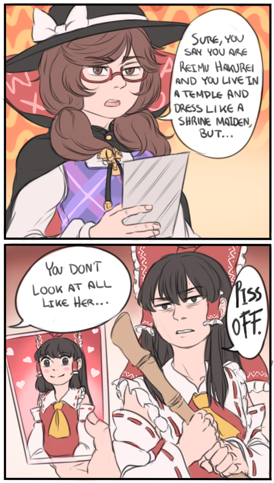 hakurei reimu and usami sumireko (touhou) drawn by mefomefo