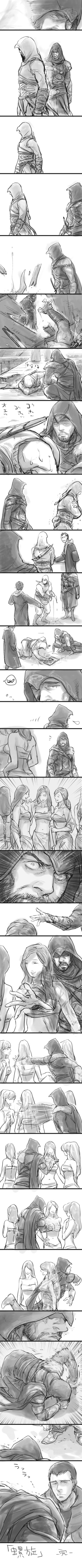 ezio auditore da firenze, altair ibn la-ahad, desmond miles, and malik al-sayf (assassin's creed and 1 more) drawn by momokona