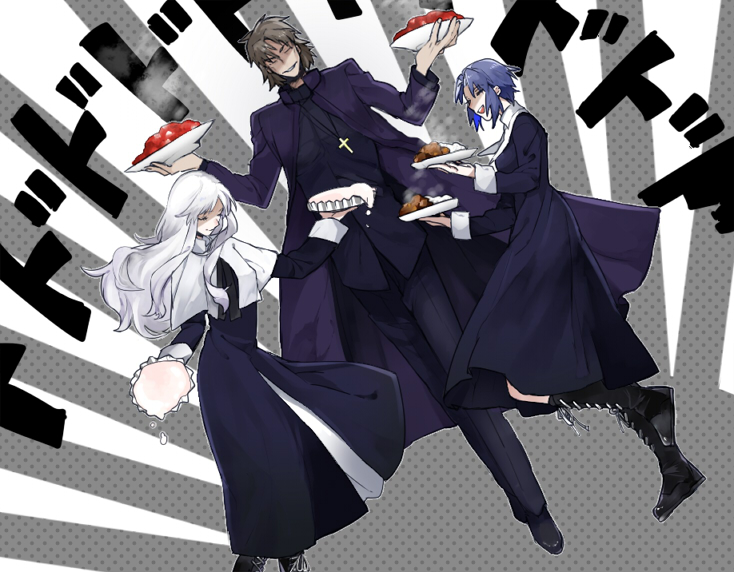 kotomine kirei, ciel, and caren hortensia (fate and 4 more) drawn by matoba_(ga6life)