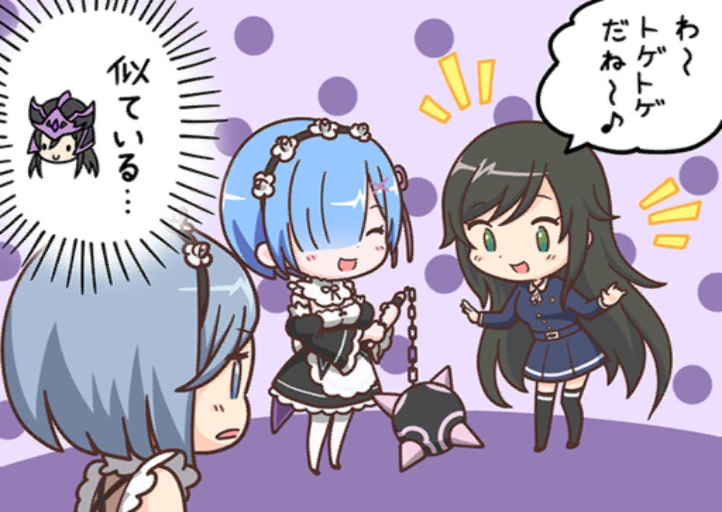 rem, orimiya yui, and yukishiro wakana (re:zero kara hajimeru isekai seikatsu and 1 more)