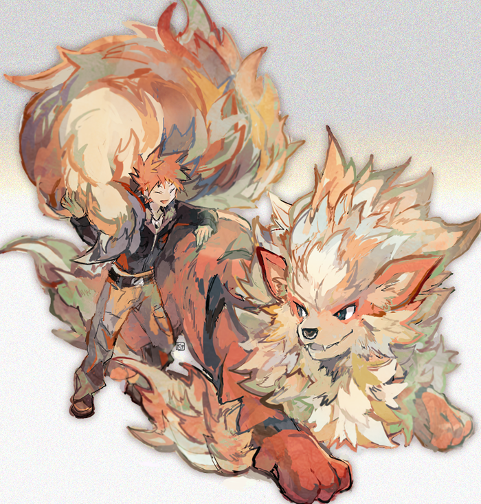 blue oak and arcanine (pokemon and 1 more) drawn by kantarou_(8kan)