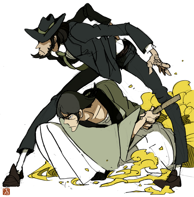 jigen daisuke and ishikawa goemon xiii (lupin iii) drawn by chiva_(wonderworldwood)