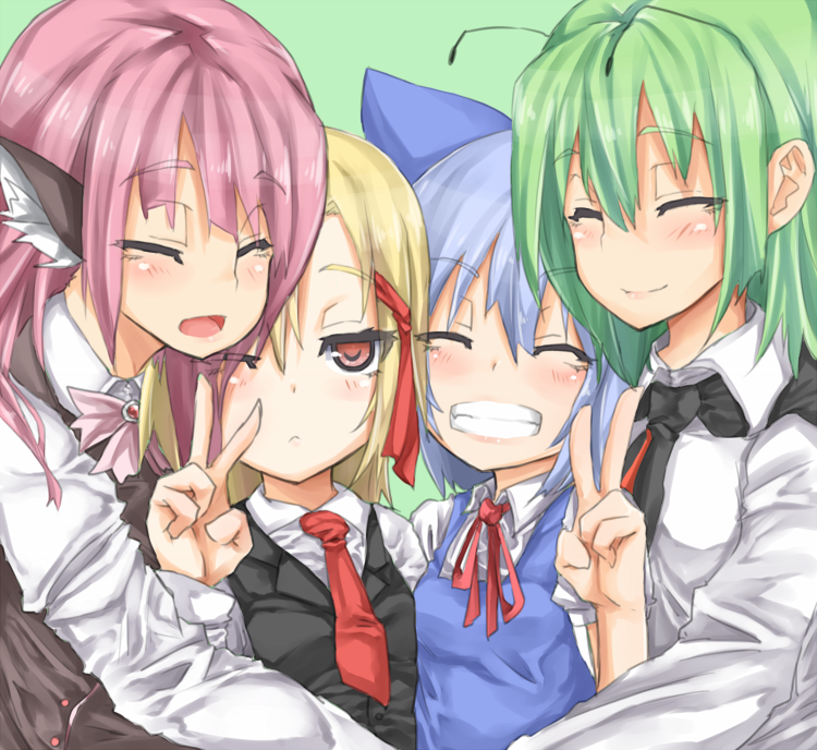 cirno, rumia, mystia lorelei, and wriggle nightbug (touhou) drawn by masuo