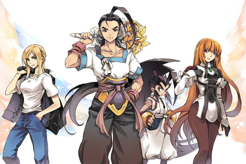 elhaym van houten, aya brea, fei fong wong, and musashi (xenogears and 4 more) drawn by eguana