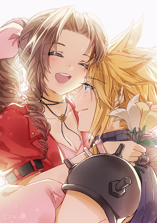 cloud strife and aerith gainsborough (final fantasy and 2 more) drawn by cat_princess