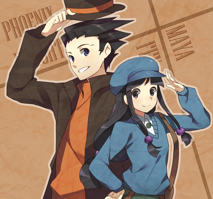 phoenix wright, maya fey, hershel layton, and luke triton (ace attorney and 2 more) drawn by weee_(raemz)