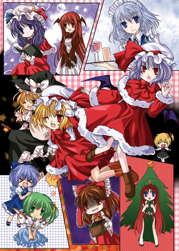 hakurei reimu, kirisame marisa, remilia scarlet, flandre scarlet, izayoi sakuya, and 6 more (touhou and 1 more) drawn by anna_(small_night)