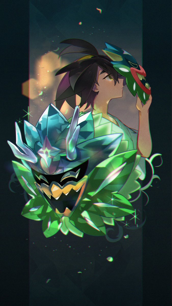 kieran and ogerpon (pokemon and 1 more) drawn by higuchi_megumi