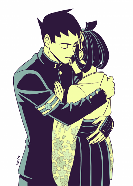 ryunosuke naruhodo and susato mikotoba (ace attorney and 1 more) drawn by tori_(11toritori)