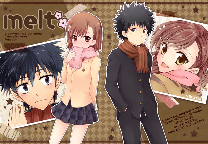 misaka mikoto and kamijou touma (toaru majutsu no index and 1 more) drawn by nae_(rno) and noa_(meing)