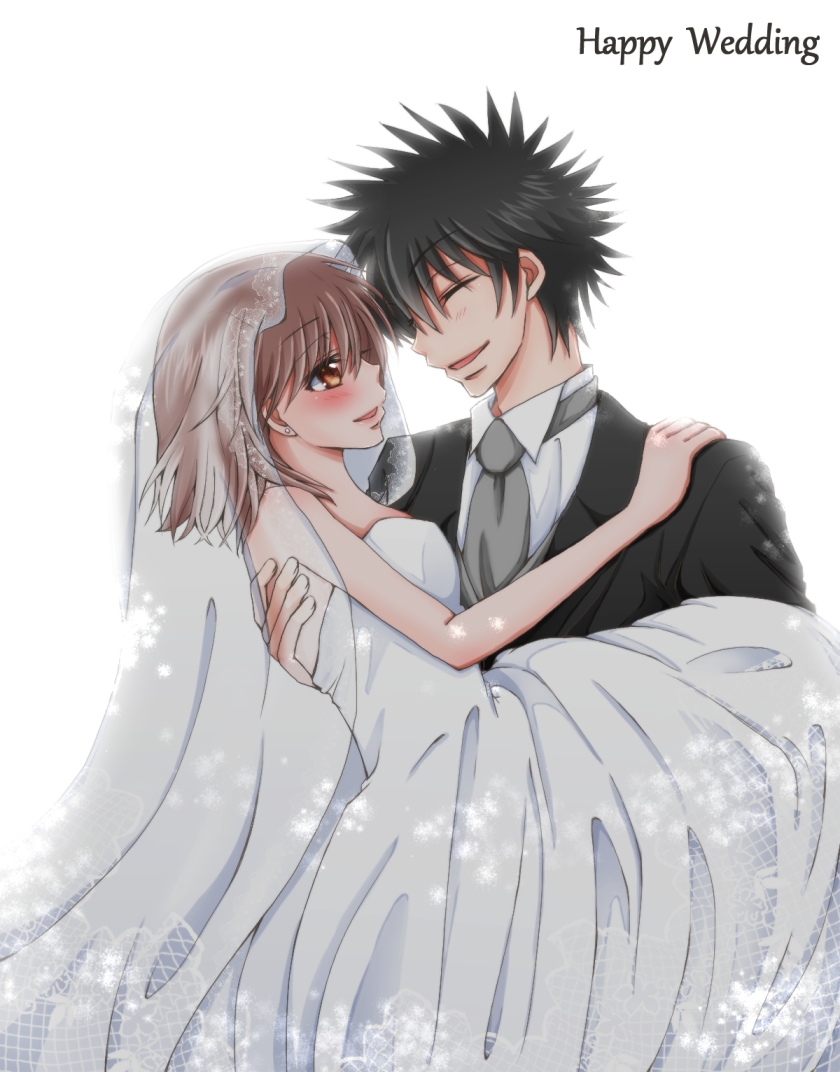 misaka mikoto and kamijou touma (toaru majutsu no index and 1 more) drawn by hiro_(hirohiro31)