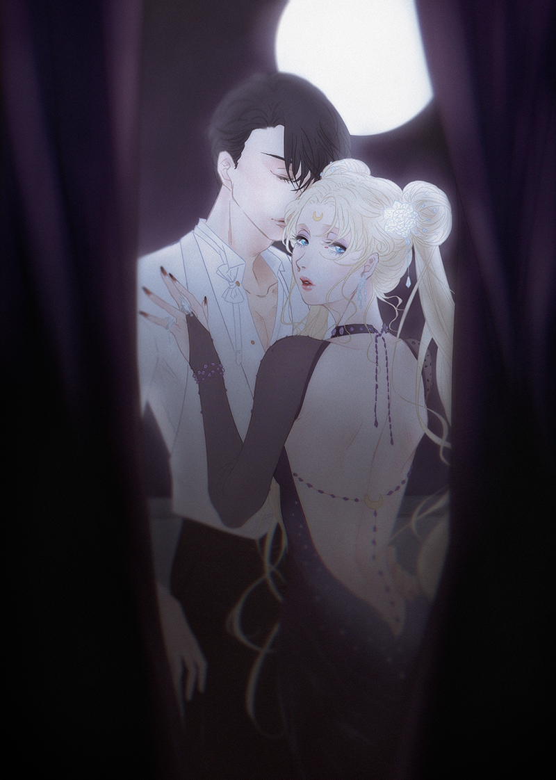 tsukino usagi and chiba mamoru (bishoujo senshi sailor moon) drawn by yangyieva