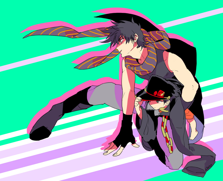 joseph joestar and kujo jotaro (jojo no kimyou na bouken and 2 more) drawn by oketsu_fumio