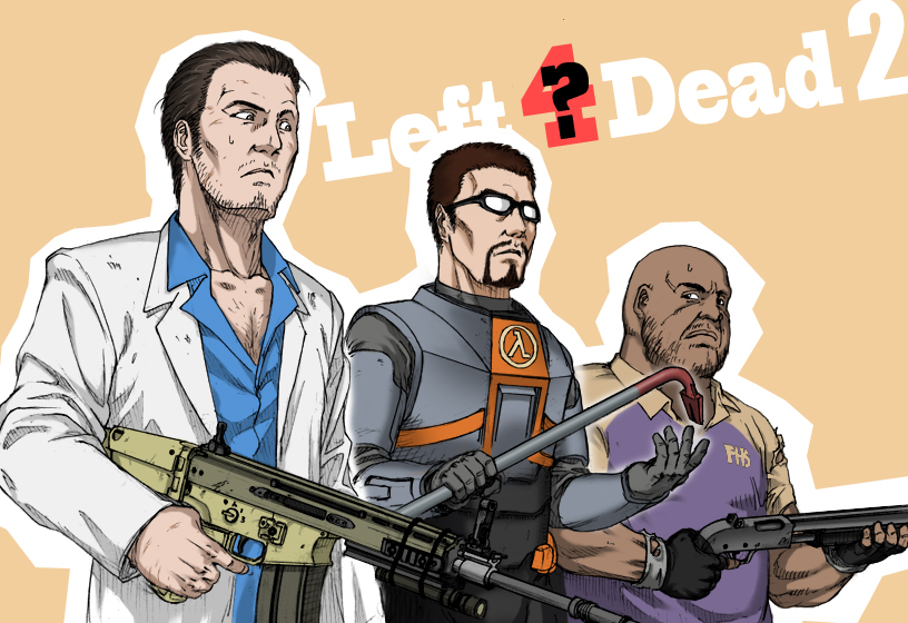 gordon freeman, nick, and coach (half-life and 4 more) drawn by harahachibu_ajinosuke