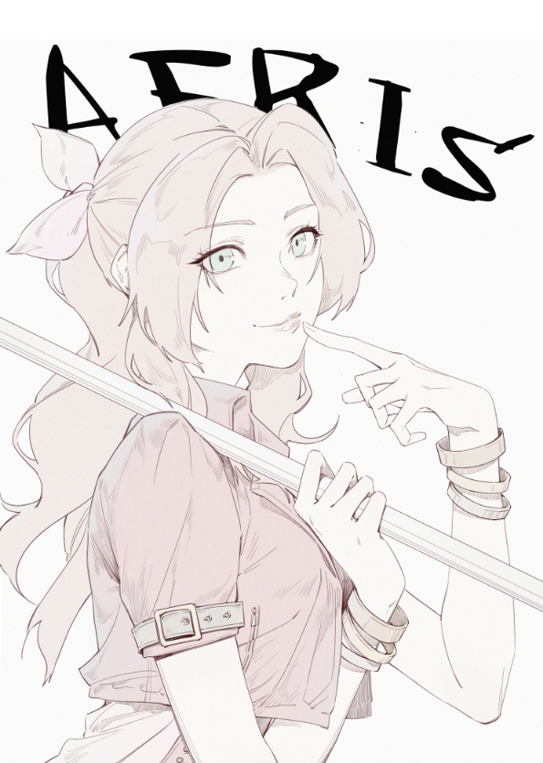aerith gainsborough (final fantasy and 2 more) drawn by crow0cc